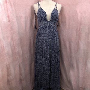 Lulu's Boho Blue Floral Tie Strap Maxi Dress